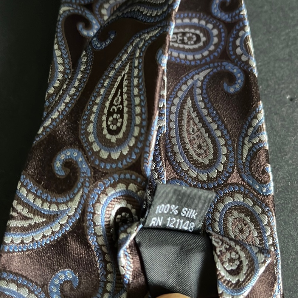 Michael Kors Brown Blue Paisley Silk Tie - New with Tags - Picture 10 of 16